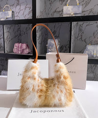 Satchel Brown Fuzzy Versatile Fur Fluffy Handbag