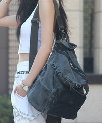 Brown Solid Durable Patchwork Canvas Backpack Bag