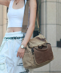 Brown Solid Durable Patchwork Canvas Backpack Bag