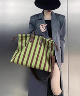 Green Striped Large Bags Leather Faux Shoulder Capacity