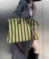 Green Striped Large Bags Leather Faux Shoulder Capacity