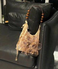 Khaki Tie Dye Floral Cotton Satchel Handbag