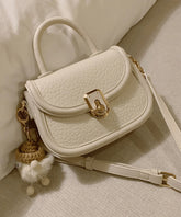 Milk White Cute Little Doll Faux Leather Mini Tote Handbag