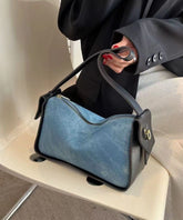 Versatile Blue Faux Leather Messenger Bag