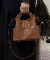 Versatile Brown Faux Leather Tote Handbag