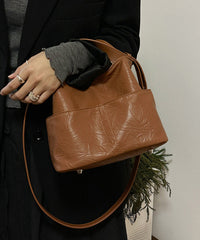 Versatile Brown Faux Leather Tote Handbag