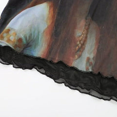 Top de malla con cuentos estéticos oscuros de mujeres folclóricas