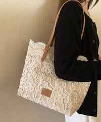 French Lace Shoulder Bags Large Beige Capacity