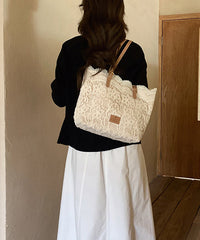 French Lace Shoulder Bags Large Beige Capacity