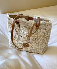 French Lace Shoulder Bags Large Beige Capacity