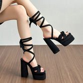 French Style Black Cross Strap Sandals