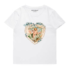 Camiseta francesa antigua con corona de amor de ángel