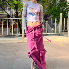 Camiseta de manga larga para mujer con mascotas en degradado dibujadas a mano