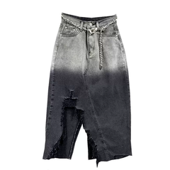 Falda midi vaquera rasgada y lavada con degradado