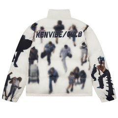 Grunge Ästhetischer Druck Warme Winterweiße Pufferjacke