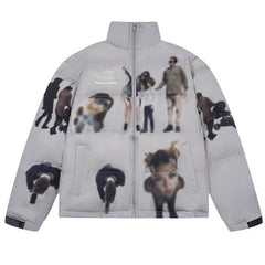 Grunge Ästhetischer Druck Warme Winterweiße Pufferjacke