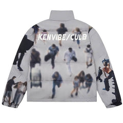 Grunge Ästhetischer Druck Warme Winterweiße Pufferjacke