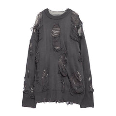 Grunge Goth Knit Holes Ripped Off Oversized Sweater
