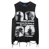 Grunge Print Ripped Sleeveless Top