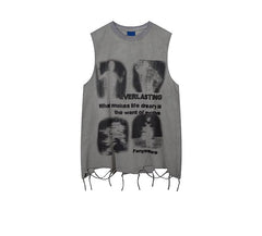 Top sin mangas con estampado grunge y roto