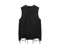 Top sin mangas con estampado grunge y roto