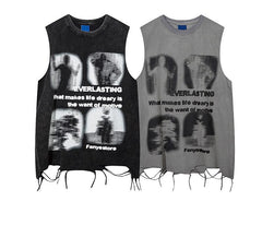 Top sin mangas con estampado grunge y roto