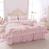 Pink Purple Floral Princess Korean Bedding Set