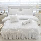 100%Cotton Thick Quilted Lace White Bedding Set