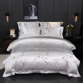 White Silver Silk Cotton Luxury Butterfly Bedding Set