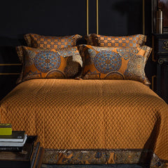 Luxury Golden Silver Satin Cotton Bedding Set