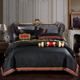 Blue Black Silk Satin Luxury Royal Bedding Set