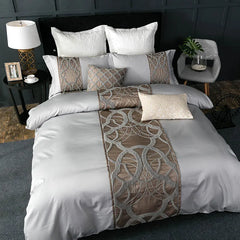 Grey white Bed Sheet Pillowcase Duvet cover set Luxury 60S Egyptian cotton queen king double size Bedding Set