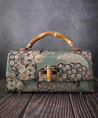 Handmade Retro Black Print Silk Tote Handbag