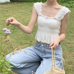 Top corto con alas celestiales, ángel ninfa y rosa