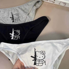 Hello Kitty mit Pistole Y2K Print Höschen Ästhetische Unterwäsche