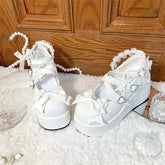 Kawaii Lace Bowknot White Lolita Shoes
