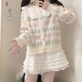 Kawaii Pullover Cardigan mit Spitzenkragen