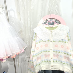 Kawaii Pullover Cardigan mit Spitzenkragen