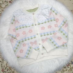 Kawaii Pullover Cardigan mit Spitzenkragen
