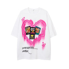 Camiseta holgada con estampado de corazón neón kawaii