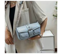 Shoulder Buckled Strap Chain Bag