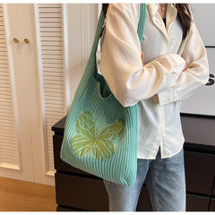 Butterfly Jacquard Knit Tote Bag