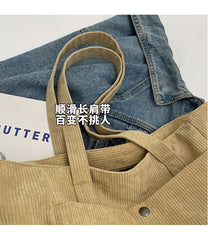 Lettering Corduroy Tote Bag + Coin Purse