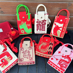 Dragon Print Mobile Phone Crossbody Bag / Chinese Character Print Mobile Phone Crossbody Bag