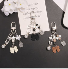 Bow Faux Pearl Acrylic Alloy Bag Charm Keyring