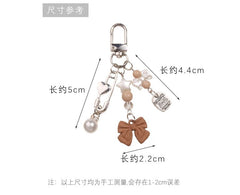 Bow Faux Pearl Acrylic Alloy Bag Charm Keyring