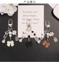 Bow Faux Pearl Acrylic Alloy Bag Charm Keyring
