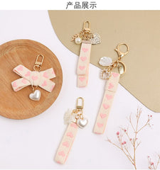 Heart Strap Faux Pearl Bag Charm Keyring