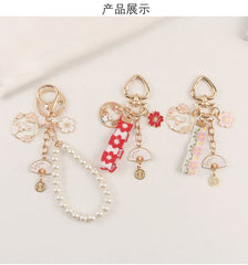 Rabbit Sakura Strap / Faux Pearl Bag Charm Keyring