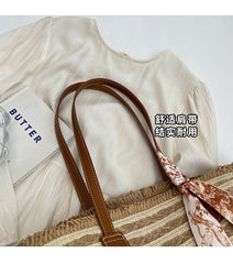 Striped Woven Tote Bag + Scarf